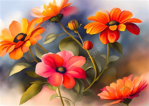 beautiful blooming flowers  realistic watercolor background ai