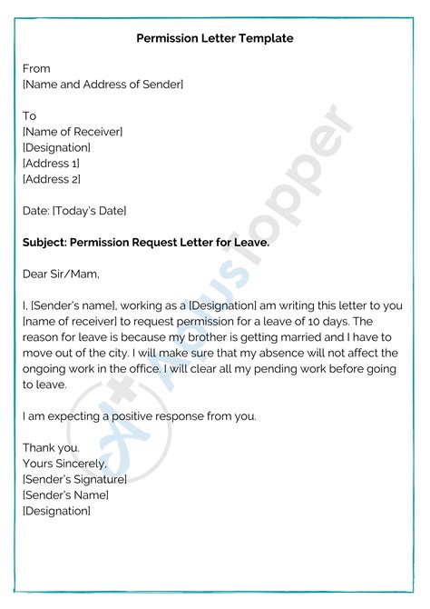 permission letter format samples templates   write  permission letter formal letter