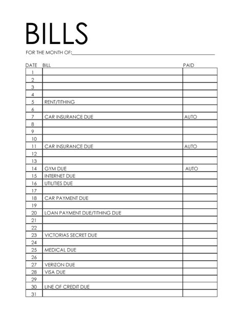search results  blank monthly bill payments worksheet calendar