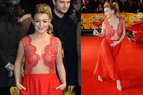 sheridan smith barely covers her boobs with risqué sheer top at harry hill premiere daily star