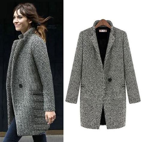fashion long woolen women coat female plus size winter plaid jacket
