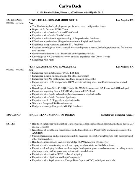 dba resume samples velvet jobs