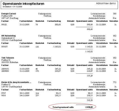 aansluiting openstaande facturen op balans