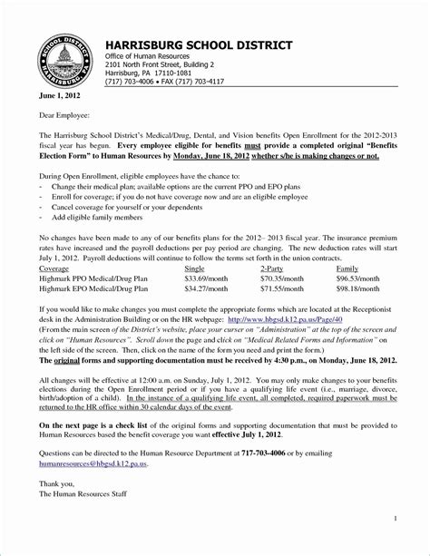 open enrollment announcement letter open enrollment letter