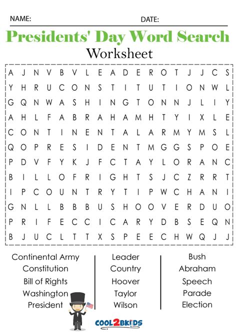 presidents day word search  printables