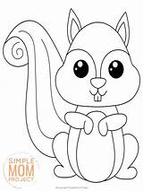 Coloring Woodland Printable Pages Forest Simple Animal Squirrel Kids Toddlers sketch template