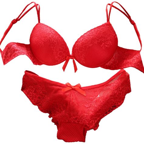 women sexy red color embroidery lace floral bras panties push up