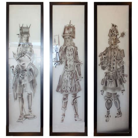 Set Of Three Etched Glass Panels At 1stdibs