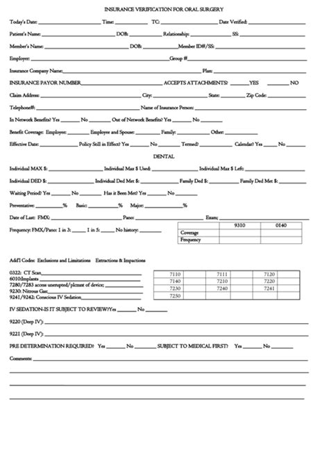 medical insurance verification form template templates  printable