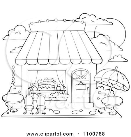 outlined cake  candy shop  outdoor seating posters art prints