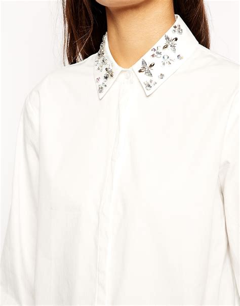 asos embellished collar shirt  white lyst