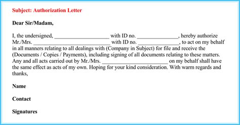 authorization letter  act  behalf     samples