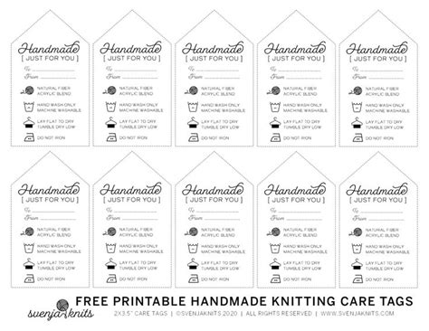 printable handmade knitting care instructions gift