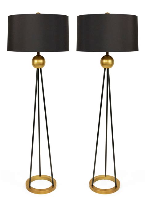 pair contemporary black  gold metal floor lamps