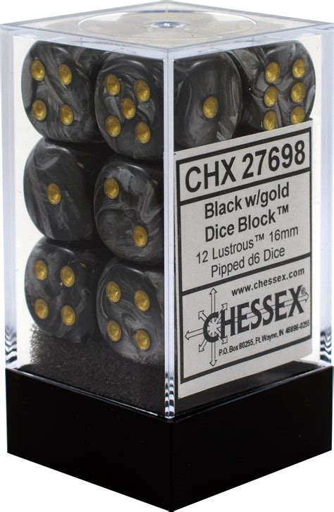 chessex lustrous black  gold mm standard  dice set chx