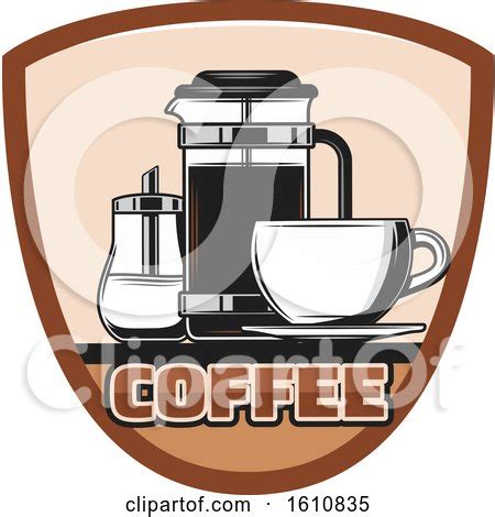 clipart   shield   coffee cup  french press royalty