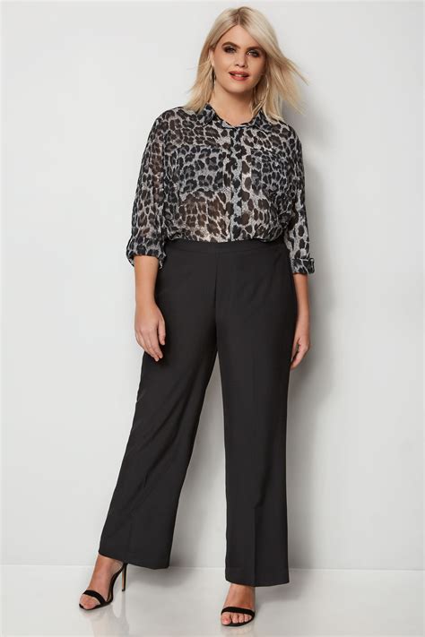 black classic straight leg trousers with elasticated