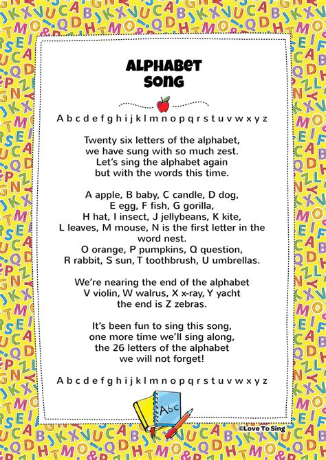 abc alphabet song  video song lyrics activity ideas