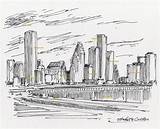 Houston Skyline Drawing Pen Downtown Ink Skyscrapers sketch template
