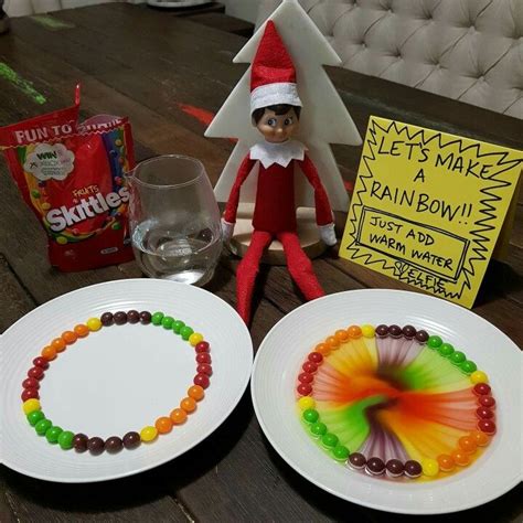 elf  sitting    plates  candy