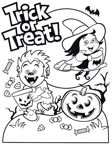 cute werewolf  witch playing trick  treats coloring page