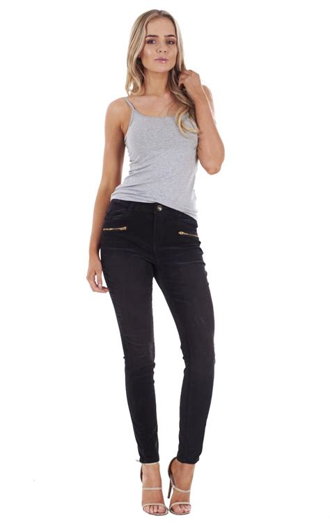 Ladies Skinny Leg Cords Jeans Womens Stretch Zip Slim Corduroy Pants