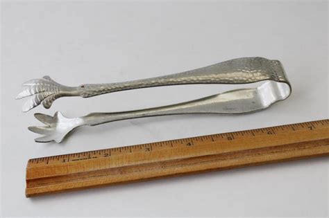 deco vintage claw shape ice or sugar cube tongs nickel not silver