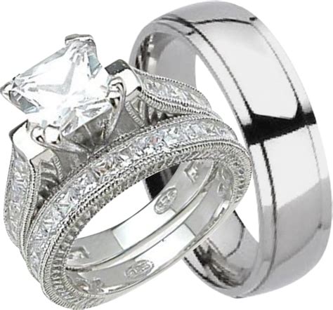 amazoncom    wedding ring set matching trio wedding bands