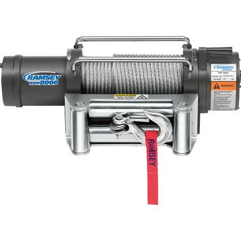 ramsey  volt dc powered electric front mount truck winch  lb capacity galvanized