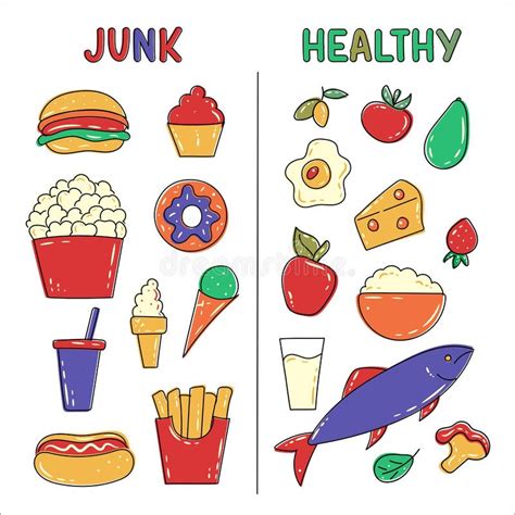 unhealthy  healthy food stock illustrations  unhealthy