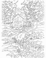 Coloring Pages Adults Landscape Detailed Thomas Kinkade Scenery Color Forest Colouring Printable Book Print Dover Publications Getcolorings Country sketch template