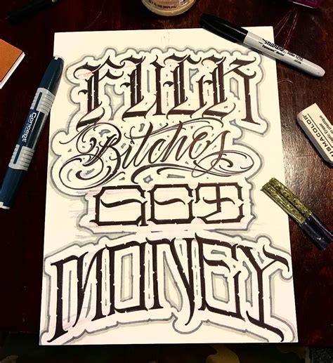 fuckbitchesgetmoney stuckatwork tattoo lettering fonts