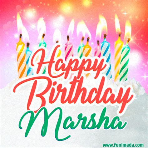 happy birthday gif  marsha  birthday cake  lit candles