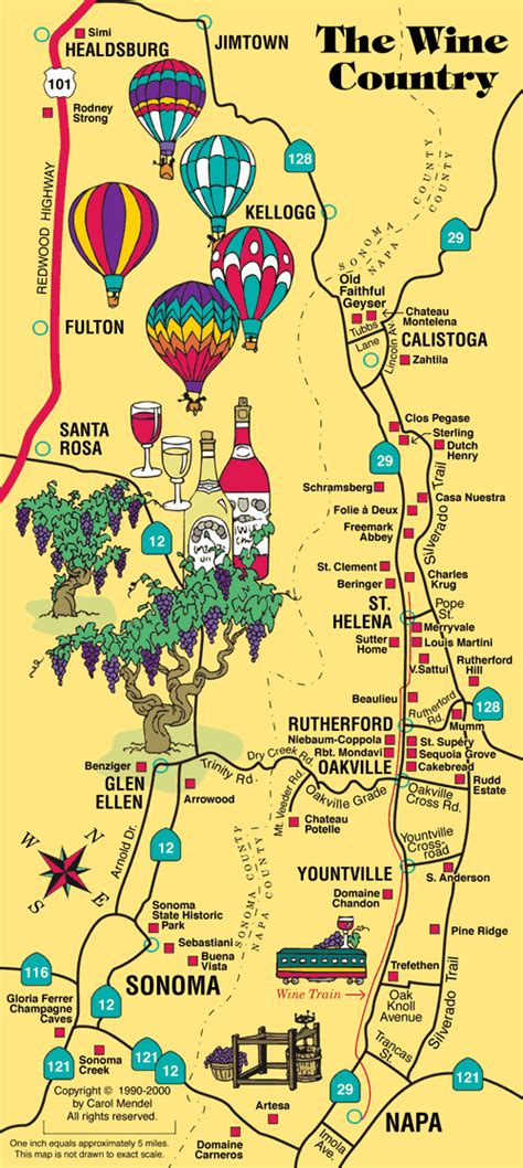 wine country map  napa  sonoma valleys