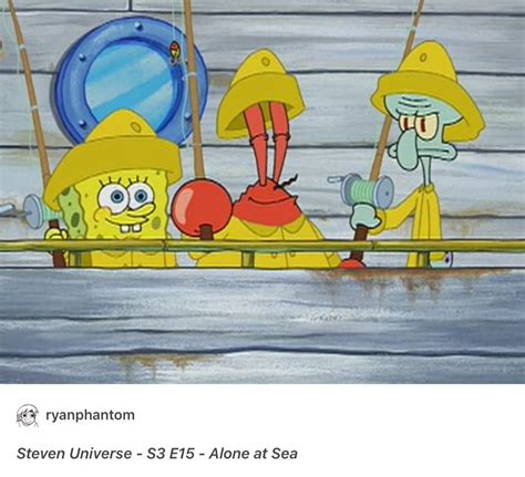 spongebob is steven mr krabs is greg squidward is lapis and the giant clam is jasper totes