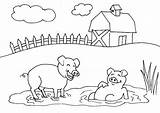 Coloring Farm Mud Pig Pages Bath Pigs Animal Kids Clipart Sheets Happy Choose Board sketch template