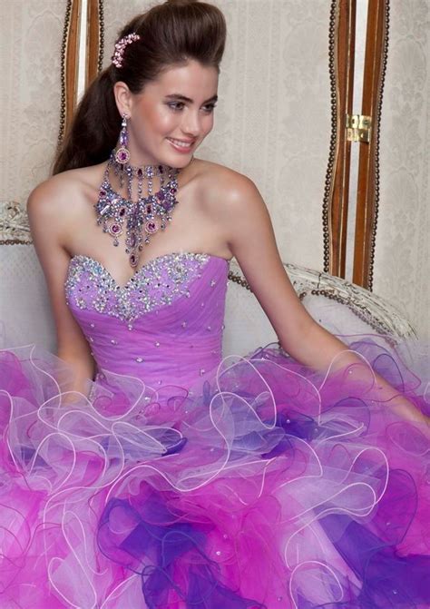 Long Strapless Purple And Blue Ombre Dress With Silver Rhinestone Bodice