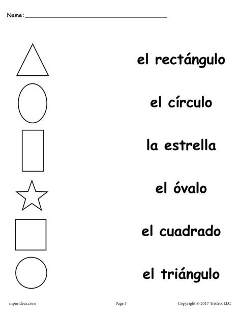 preschool spanish shapes matching worksheets supplyme