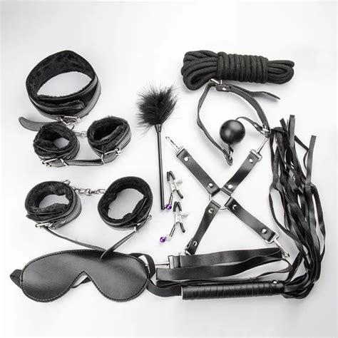 Wholesale 10 Pcs Bdsm Bondage Restraints Set Kit Handcuffs Nipple Clamp