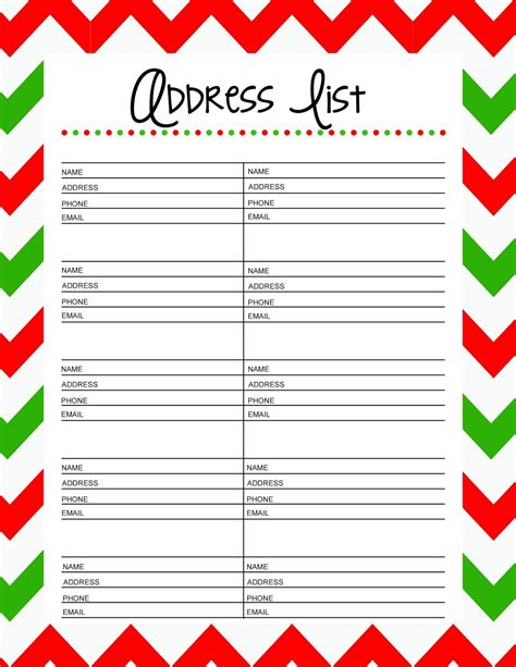 printable christmas cards address list  days   organized