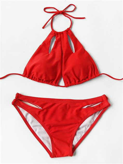 Shop Cutout Detail Halter Bikini Set Online Shein Offers Cutout Detail