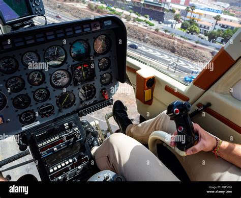 Inside View Of A Helicopter Cockpit Dashboard And Instruments Panel