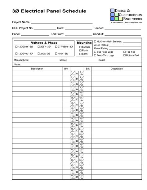 electrical panel schedule template excel unique  pa vrogueco