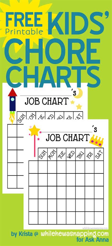 printable chore charts  kids  anna