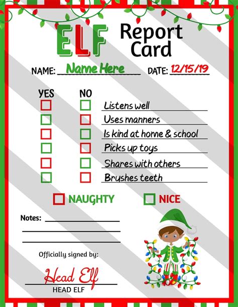 personalized elf report card printable christmas elf report etsy