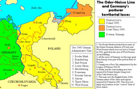 map showing  oderneisse   pre war german territory ceded