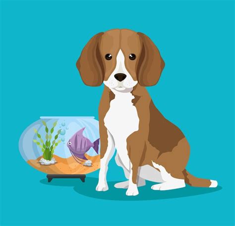 bol aquarium avec poisson  chien vecteur premium