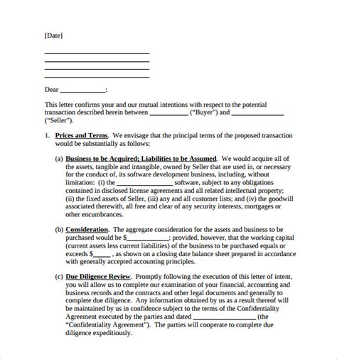 sample letter  intent  purchase business   ms word
