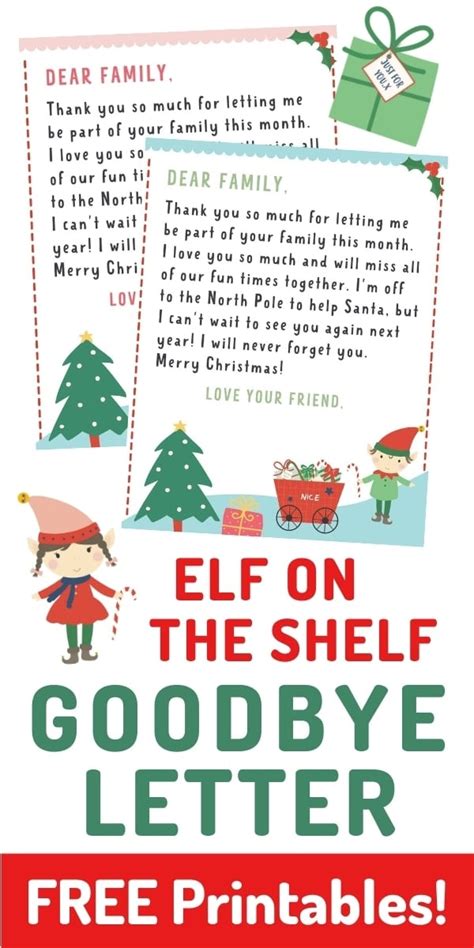 elf   shelf goodbye letter  printable  life lovely