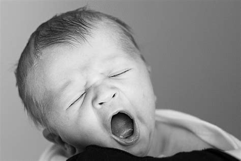 grayscale photo yawning baby newborn early days  year
